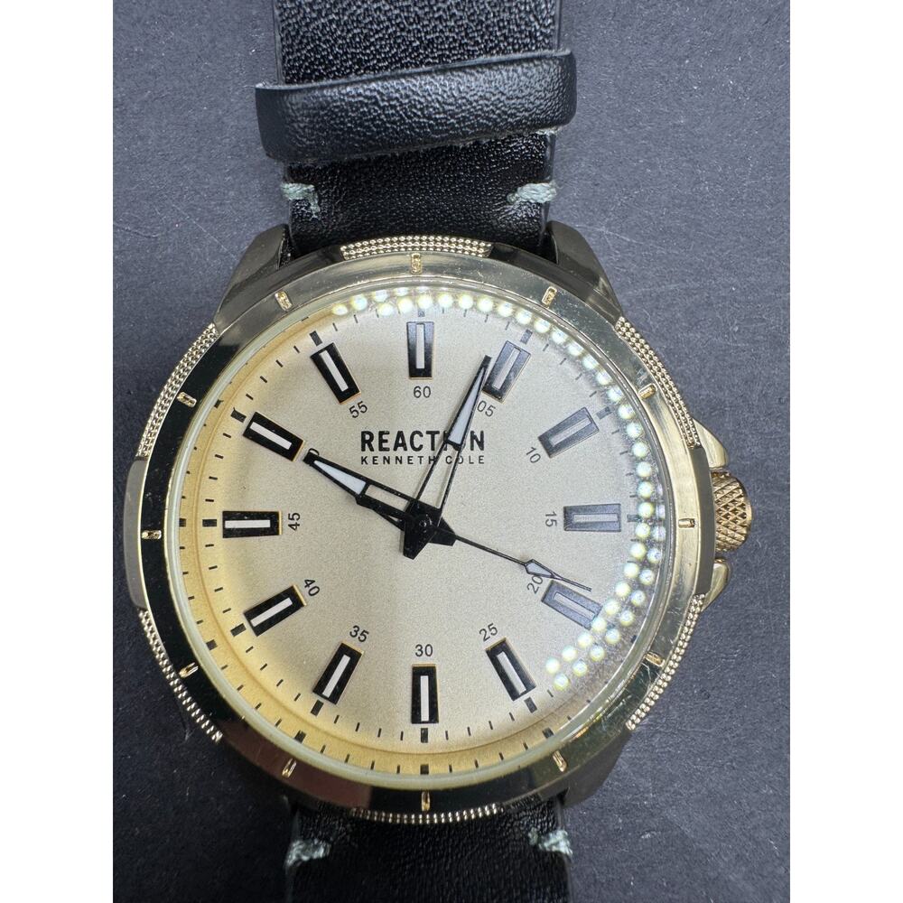 Reaction Kenneth Cole Men's Gold Tone Watch GA21779 Black Band 3ATM WR 45MM